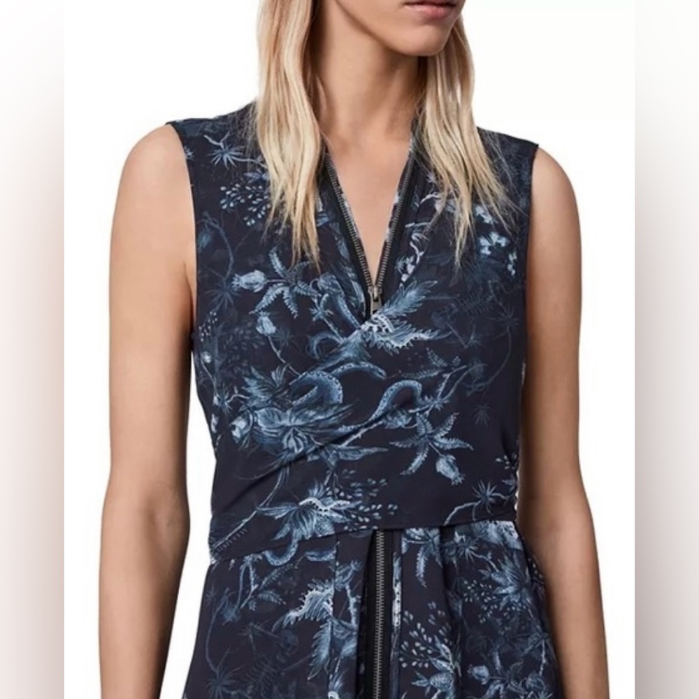 ALLSAINTS Jayda Evolution Blue Floral Dress Asymmetrical - Picture 7 of 9